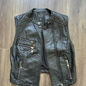 GUESS Black Textured Leather Vest (size XS)